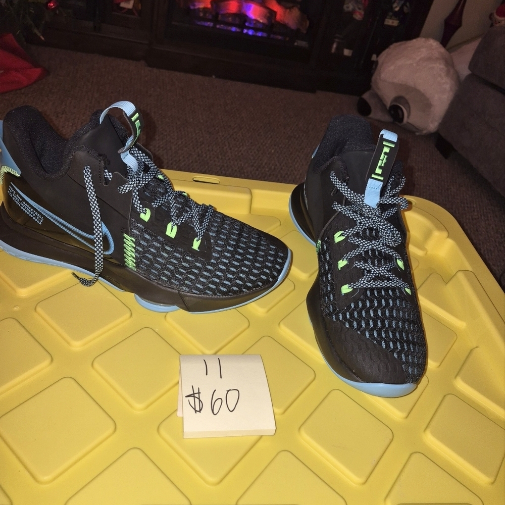 Mens Black and Blue Sneakers with Neon Accents